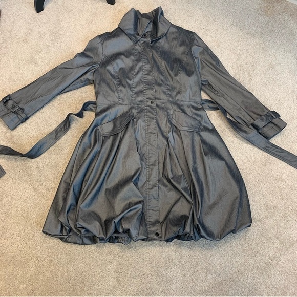 SAMUEL Dong Gray Belted Full Zip Water Resistant Bubble Trench Coat Sz L - Picture 9 of 16